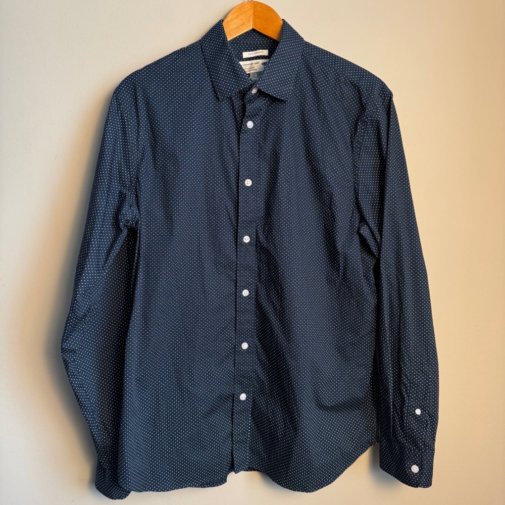 Old Navy Mens Slim Fit Size Large The Signature Shirt Button Up Polka Dot Chic